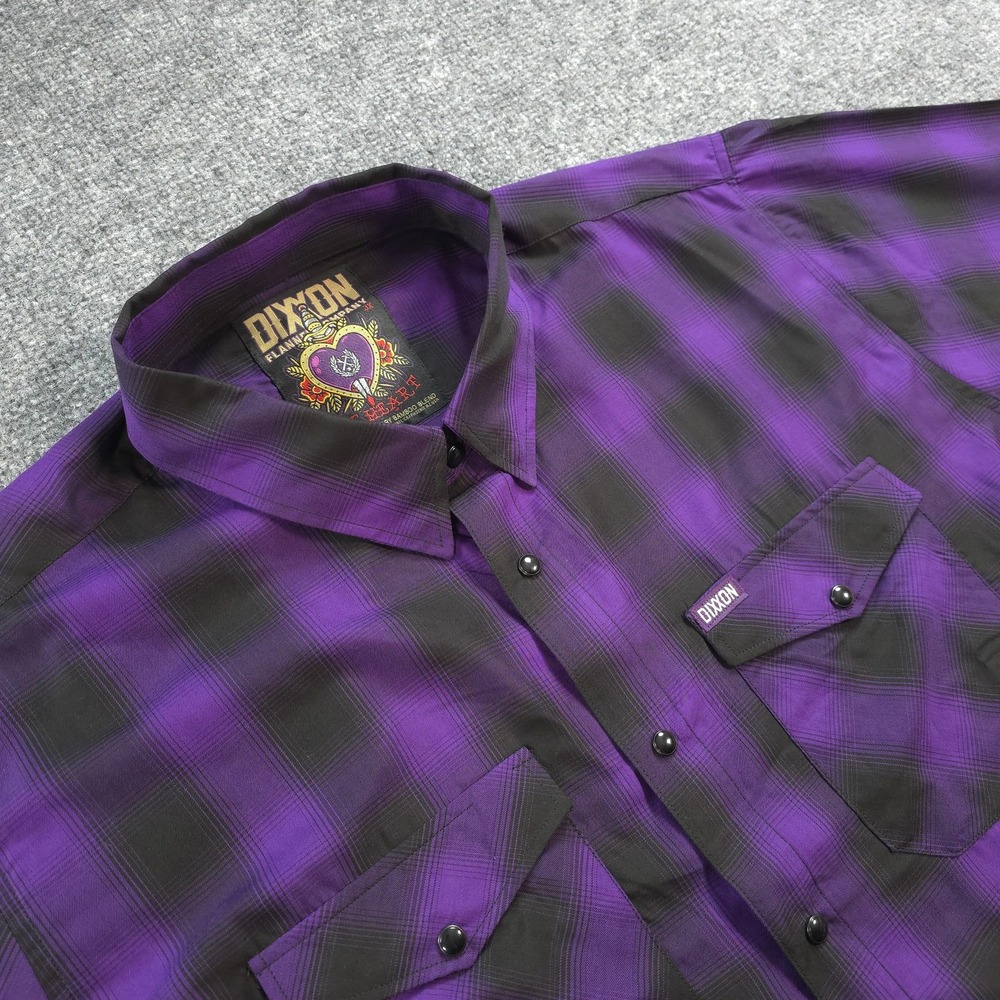Dixxon Shirt Mens 3XL Purple Plaid The Heart Pearl Snap Bamboo Flannel Work